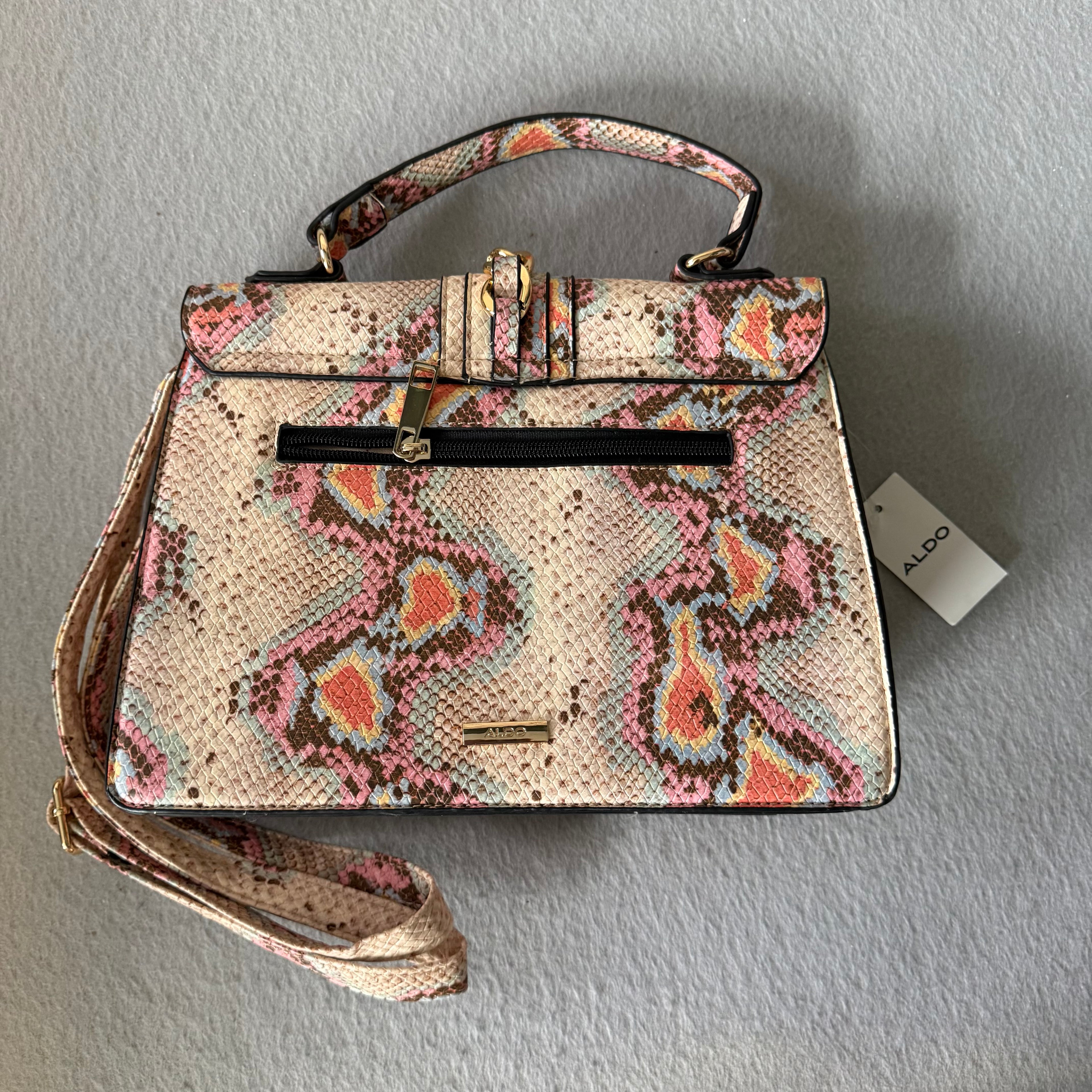 ALDO Snake Print Handbag Pink Multicolor Structured Top Handle Bag w/ Strap