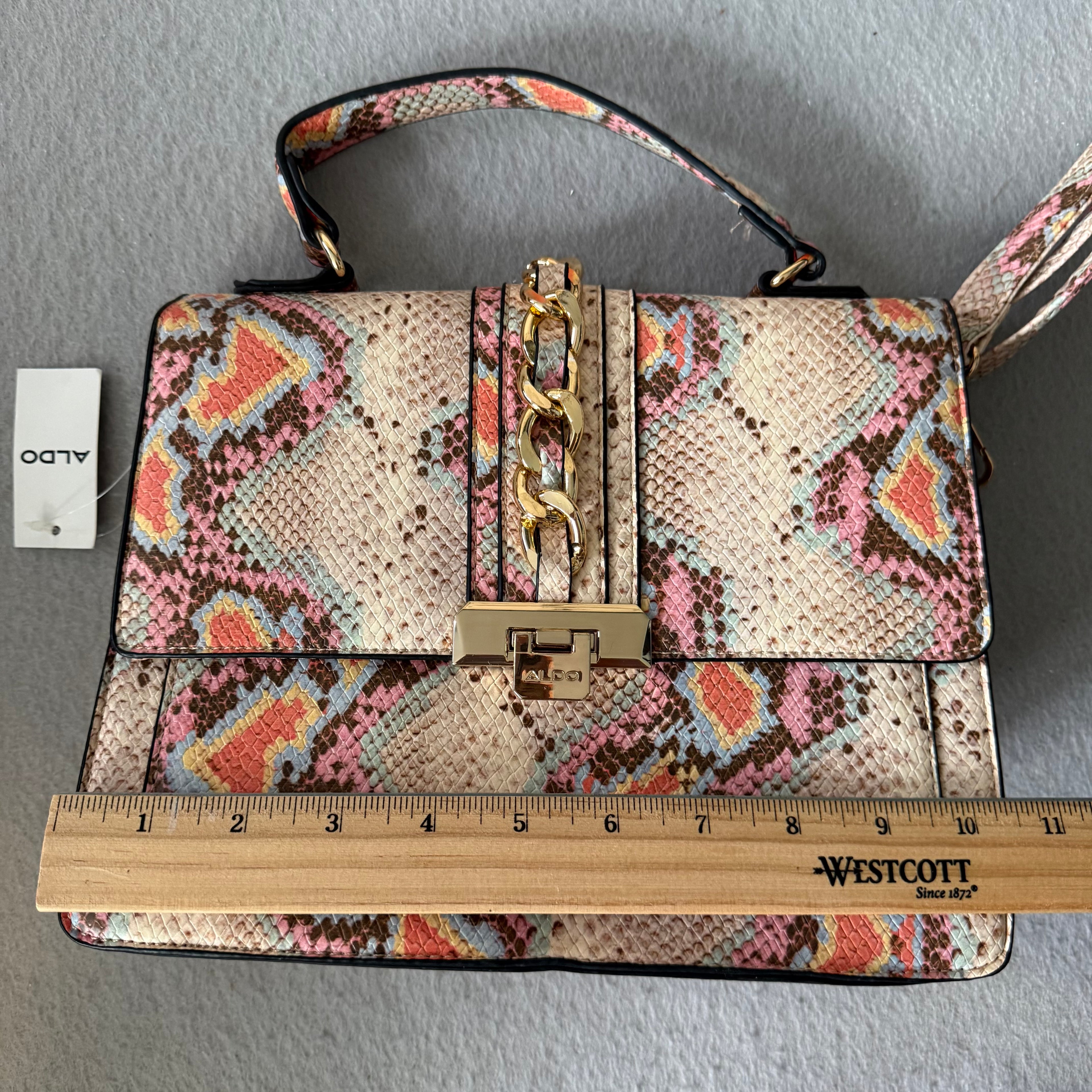 ALDO Snake Print Handbag Pink Multicolor Structured Top Handle Bag w/ Strap