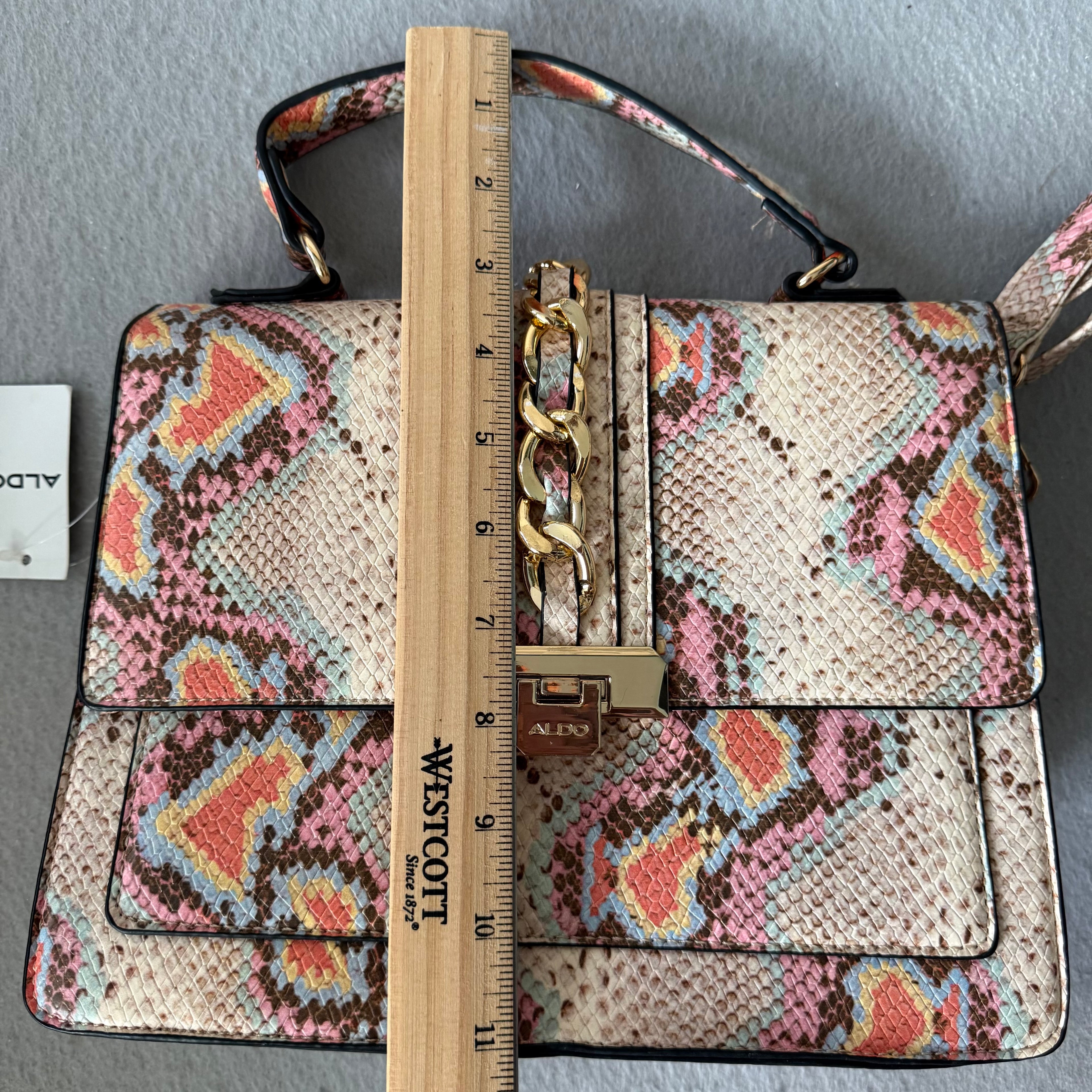 ALDO Snake Print Handbag Pink Multicolor Structured Top Handle Bag w/ Strap