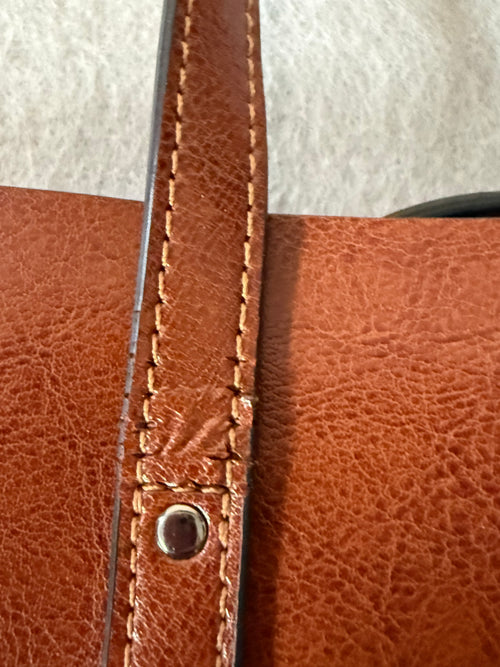 S-Zone Leather Tote Bag – Cognac Brown Minimalist Shoulder Bag