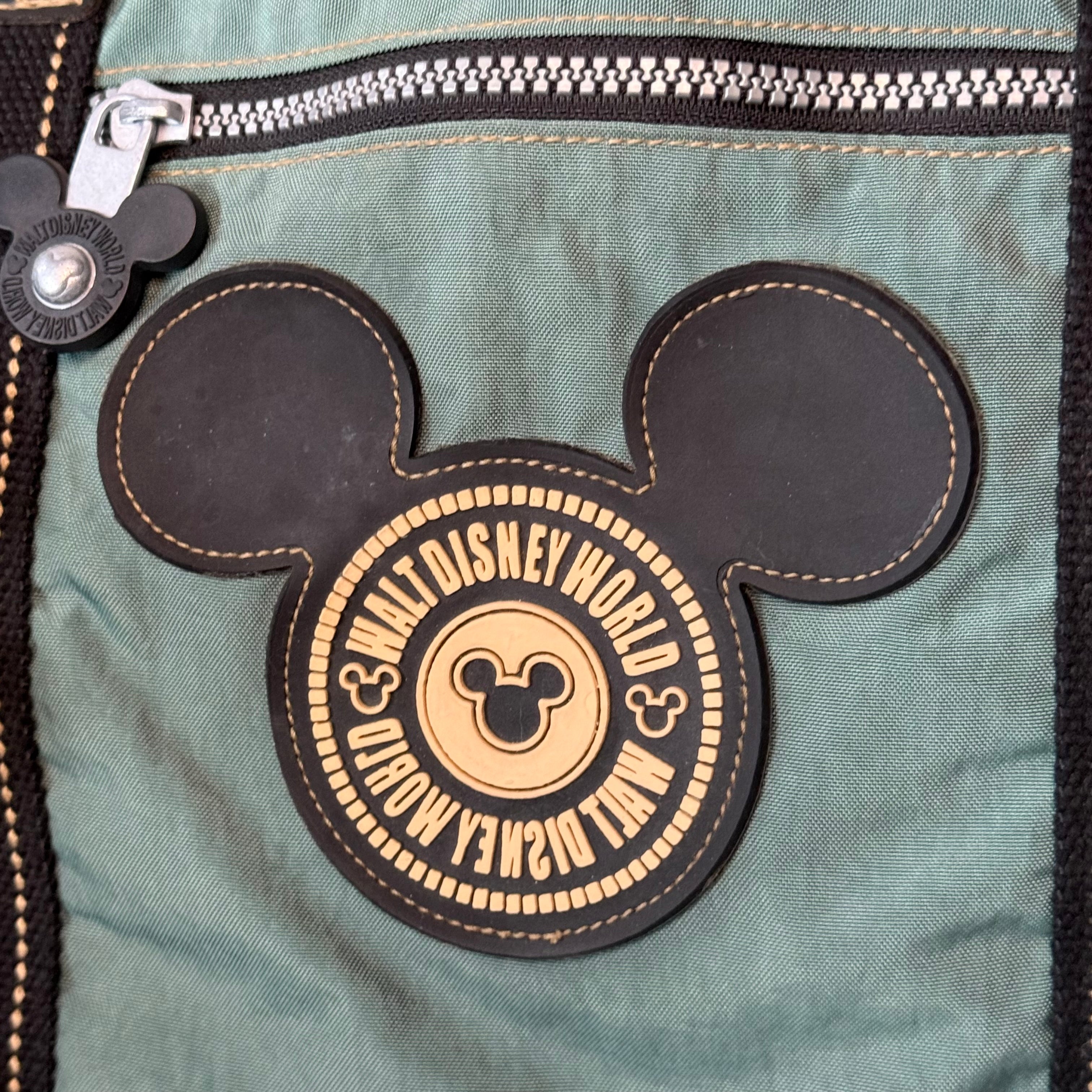 Vintage Walt Disney World Duffel Bag Mickey Mouse Travel Bag Teal Green 18” w/ Plush Keychain