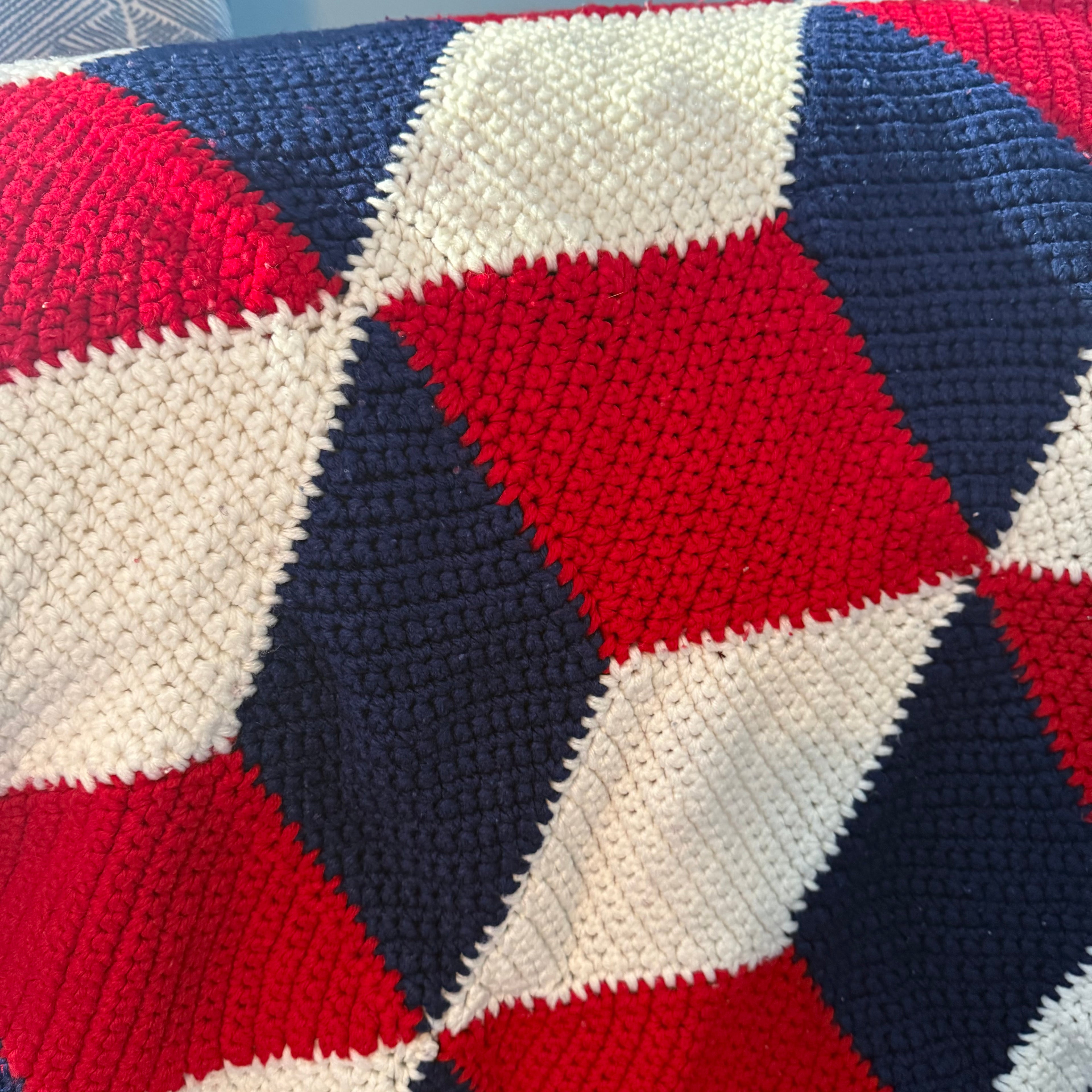 Hand Crocheted Afghan Blanket 84x60 Vintage Handmade Throw Large Knit Blanket