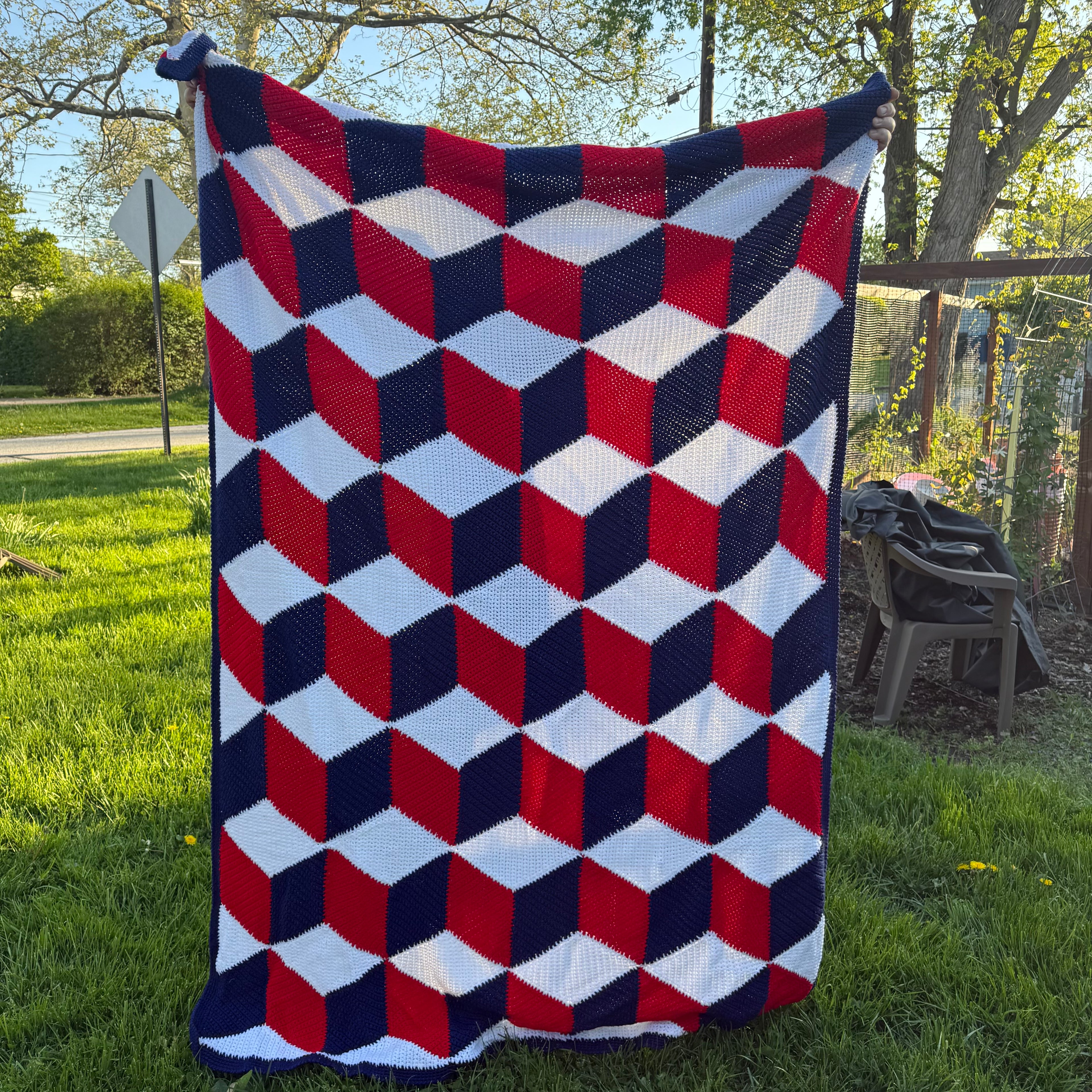 Hand Crocheted Afghan Blanket 84x60 Vintage Handmade Throw Large Knit Blanket