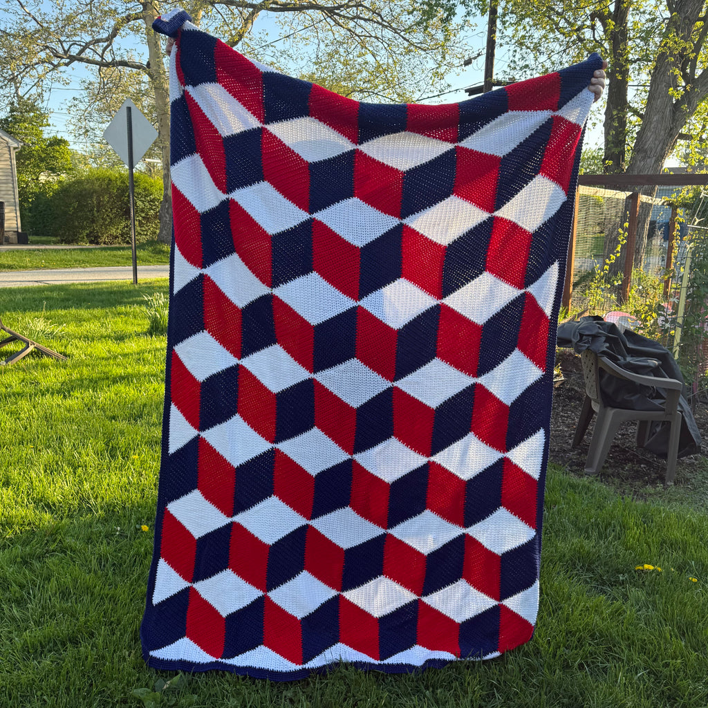 Hand Crocheted Afghan Blanket 84x60 Vintage Handmade Throw Large Knit Blanket