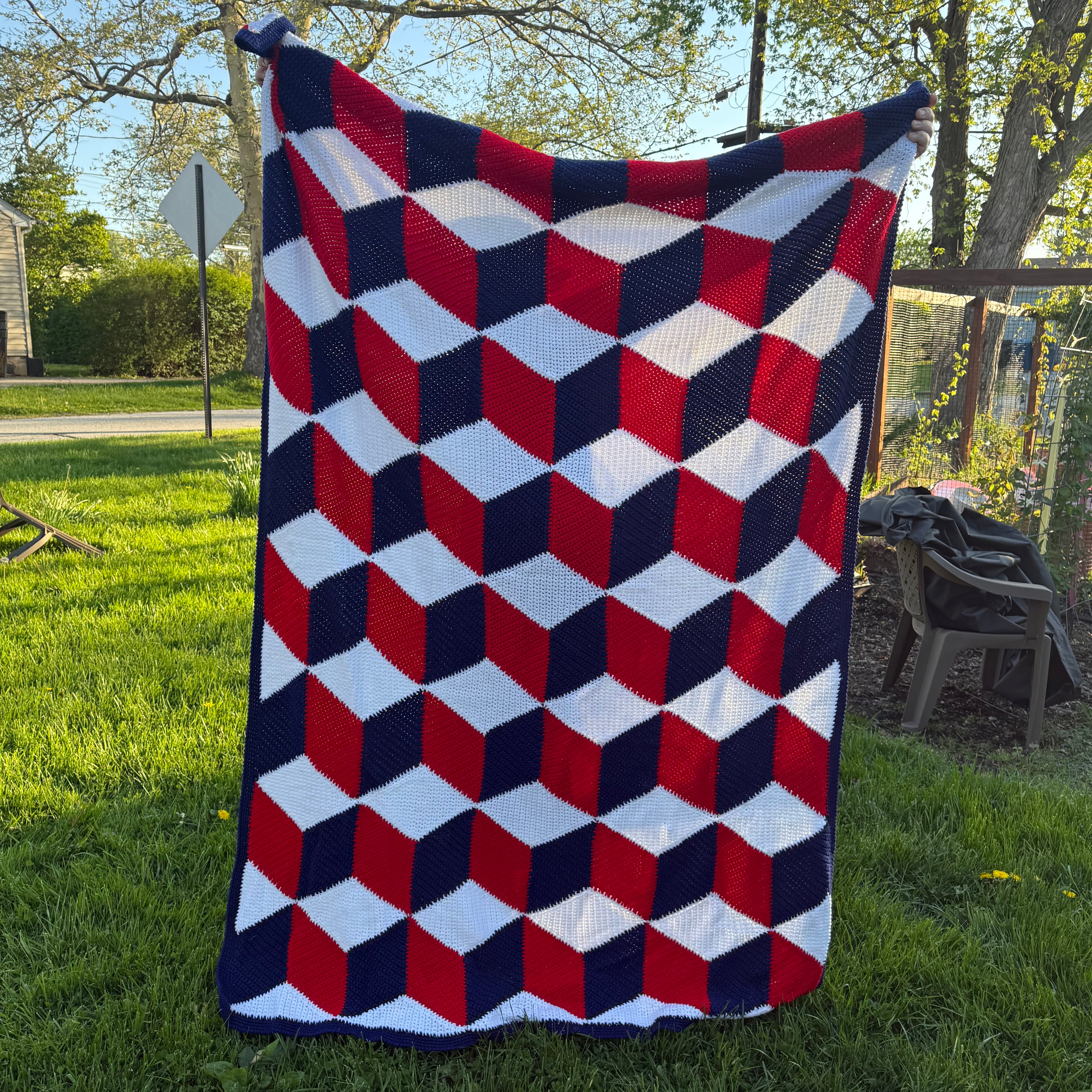 Hand Crocheted Afghan Blanket 84x60 Vintage Handmade Throw Large Knit Blanket
