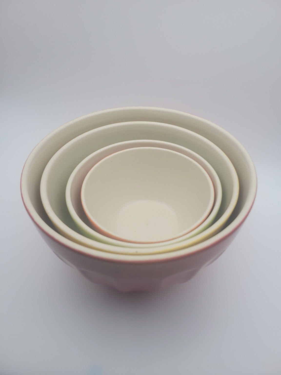 Vintage Denmark Stoneware Nesting Bowl Set – Colorful Scandinavian Kitchen Decor (Set of 4)